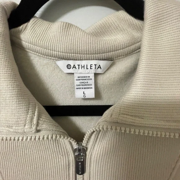 NWT Athleta Cozy Karma 1/2 zip Sweatshirt color Abalone size Large - Picture 6 of 9